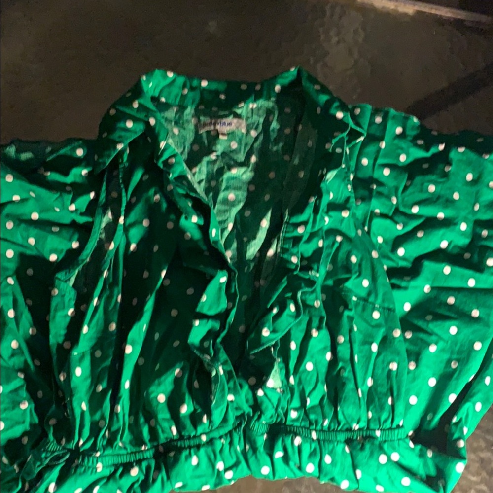 Buy 1 Get 1 Free Green ruffle polka dot dress
